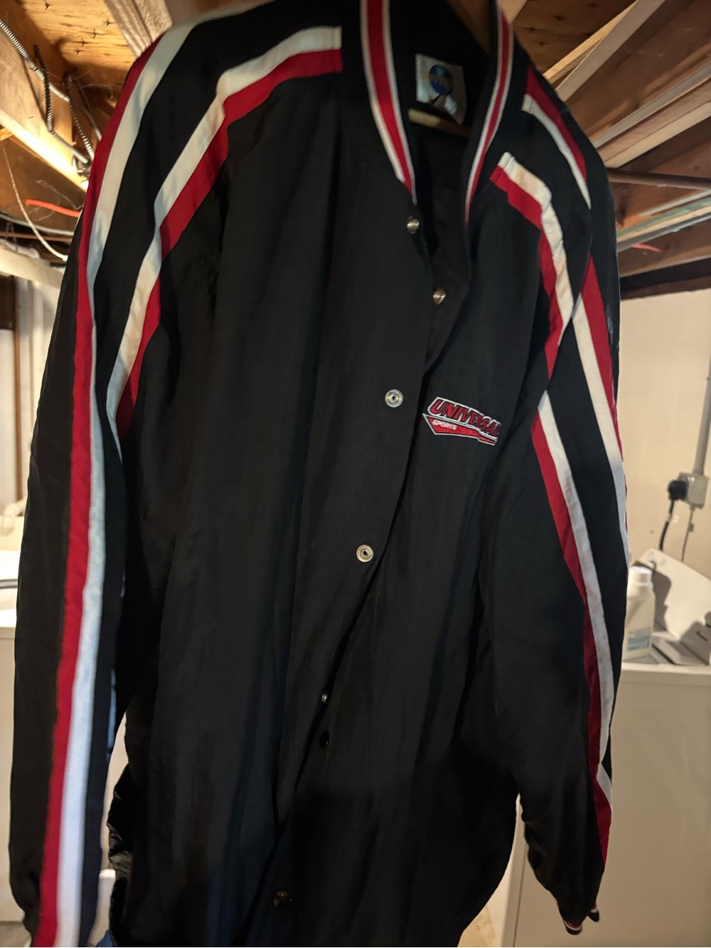 Universal Black Jacket with Red and White Racing Stripes